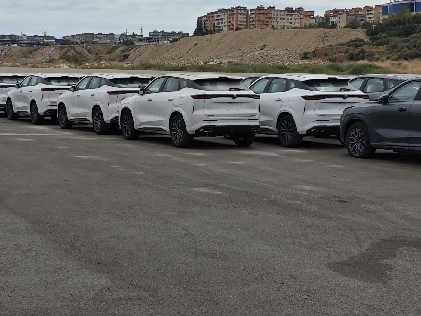 Row of new white SUVs